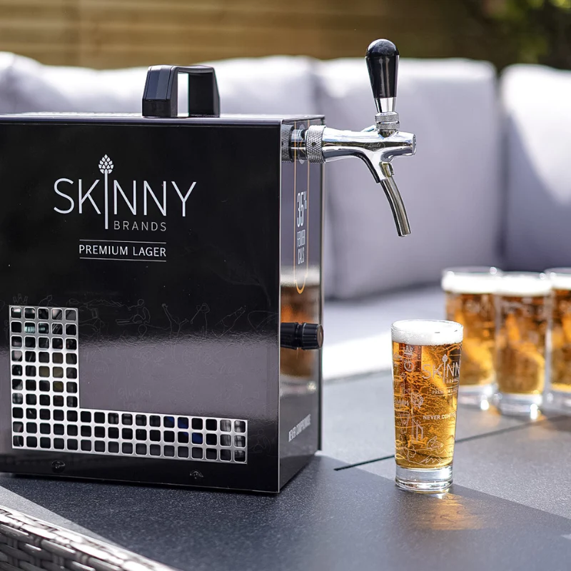 A Skinny Draught unit with Skilly Lager glasses on the side